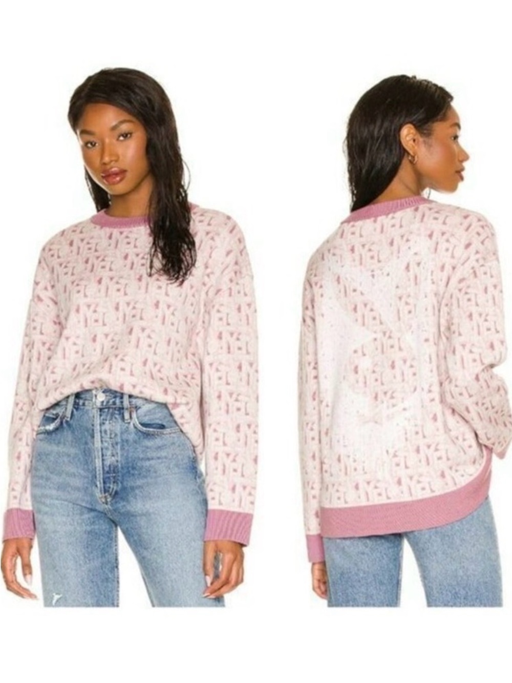 PLAYBOY x Tell Your Friends Pink Stencil Bunny Crewneck Sweater Medium Wool Silk